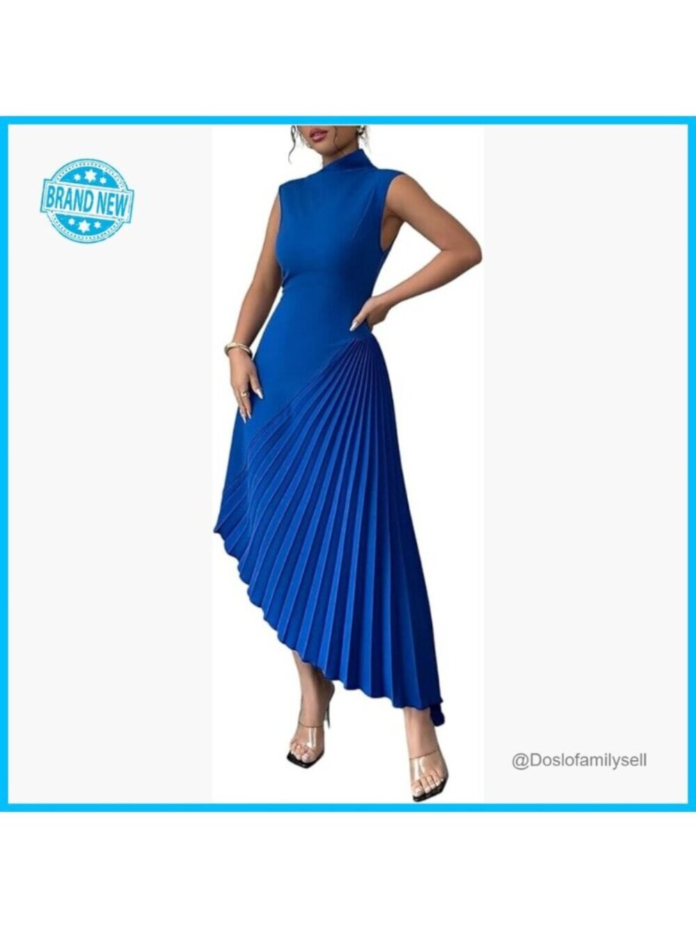 Pleated Maxi Dress Elegant Mock Neck Sleeveless Asymmetrical Cocktail Party